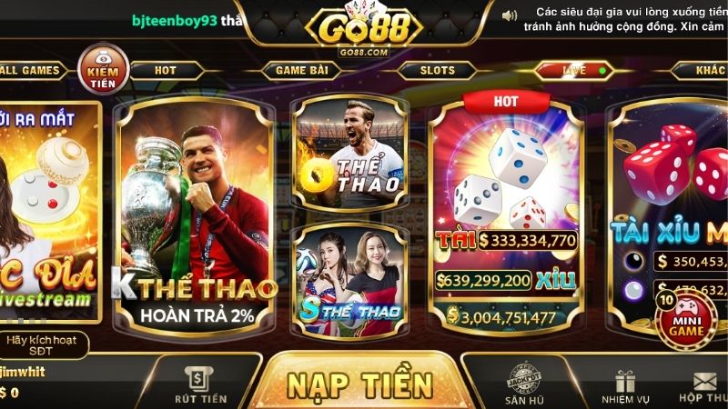 3 sảnh thể thao Go88 cực hot