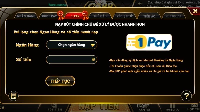 Nạp tiền chơi game bài đa kênh